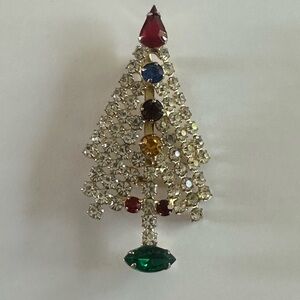 Vintage Sparkling Christmas tree brooch colorful rhinestones Delivery today